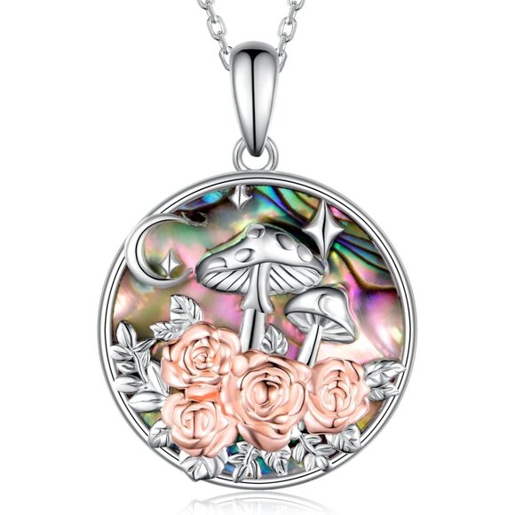 Sterling Silver Abalone Mushroom Necklace for Women - Elegant Gift
